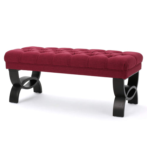 Tufted Fabric Ottoman Bench – Deep Red