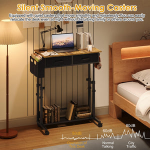 C-Shaped Rolling Standing Desk with Drawers and Storage Shelf