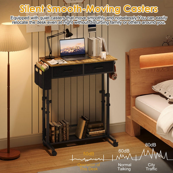 C-Shaped Rolling Standing Desk with Drawers and Storage Shelf