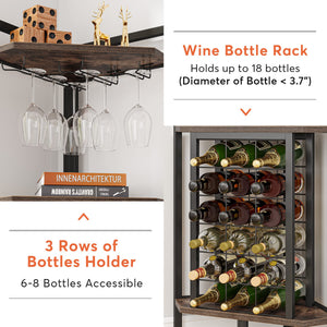 4-Tier Industrial Corner Wine Rack with Glass Holders – Rustic Brown