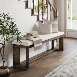 63" Upholstered Bench with Faux Lamb Fur Seat