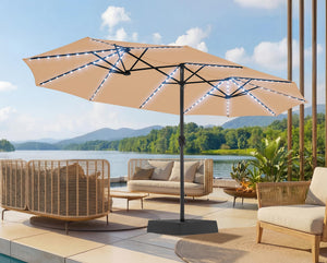 15ft LED Solar Patio Umbrella with Base
