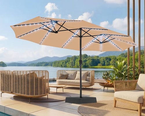 15ft LED Solar Patio Umbrella with Base