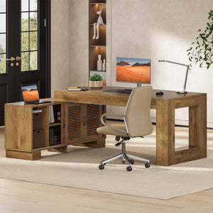 L-Shaped Executive Desk with Storage Cabinets & Shelves