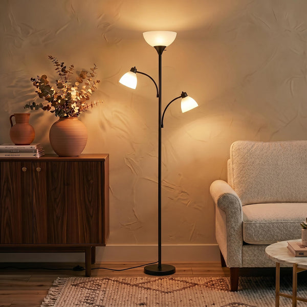 Sky Dome Double LED Torchiere Floor Lamp with Reading Arms