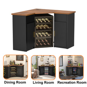 L-Shaped Corner Bar Cabinet with Fridge Space