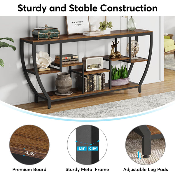 70.9" Industrial Sofa Console Table with 7 Shelves