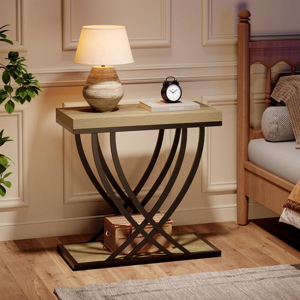 2-Tier Industrial End Table with Metal Frame