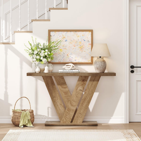 51-Inch Wood Console Table with V-Shaped Base