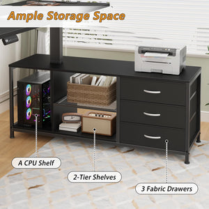 L-Shaped Electric Standing Desk with Drawers & Shelves
