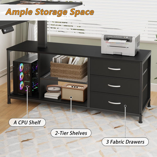 L-Shaped Electric Standing Desk with Drawers & Shelves