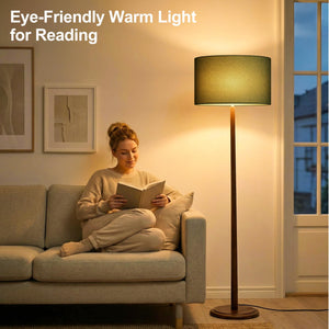 61" Rustic Walnut Wood Floor Lamp with Linen Shade