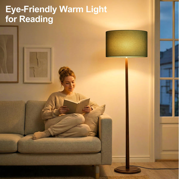 61" Rustic Walnut Wood Floor Lamp with Linen Shade