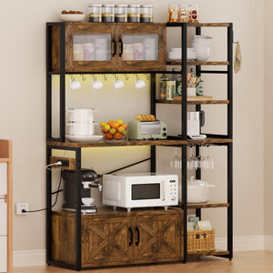 5-Tier Baker's Rack with Storage Cabinets, Power Outlet & LED Light