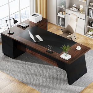 L-Shaped Executive Desk with Drawers and File Cabinet