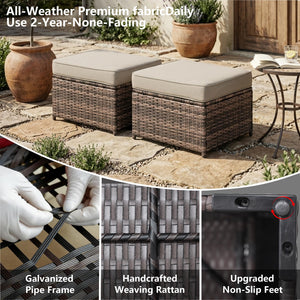 2-Piece Patio Sofa Ottomans with 4.3" Thick Cushions