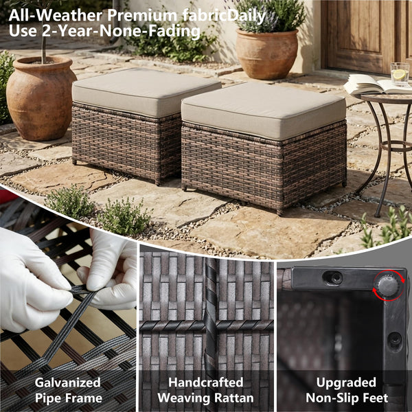 2-Piece Patio Sofa Ottomans with 4.3" Thick Cushions