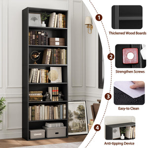 7-Tier Tall Bookshelf – Open Shelves Freestanding Bookcase