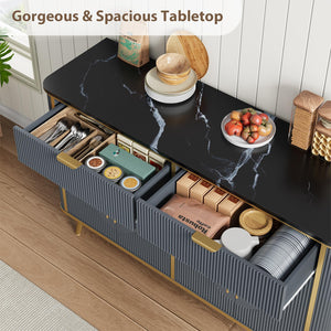 47.2" Fluted Buffet Storage Cabinet with Drawers & Adjustable Shelves