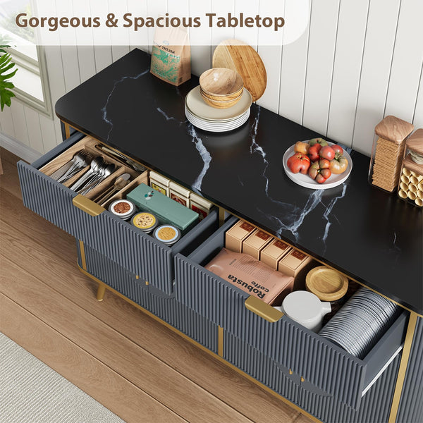 47.2" Fluted Buffet Storage Cabinet with Drawers & Adjustable Shelves