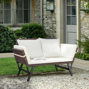 Outdoor Rattan Convertible Sofa Daybed with Adjustable Armrests