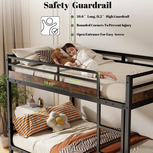 Twin Over Twin Metal Bunk Bed with Guard Rails