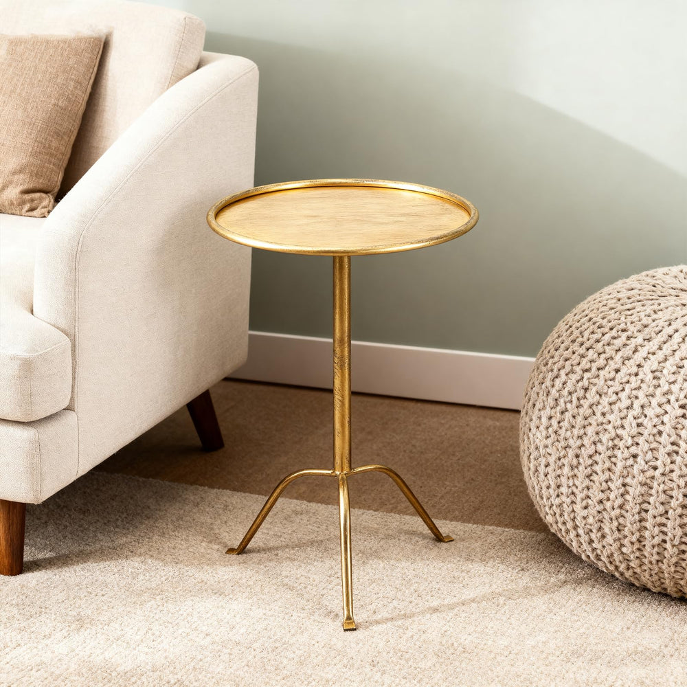 Round Bronze Pedestal Side Table, Set of 2