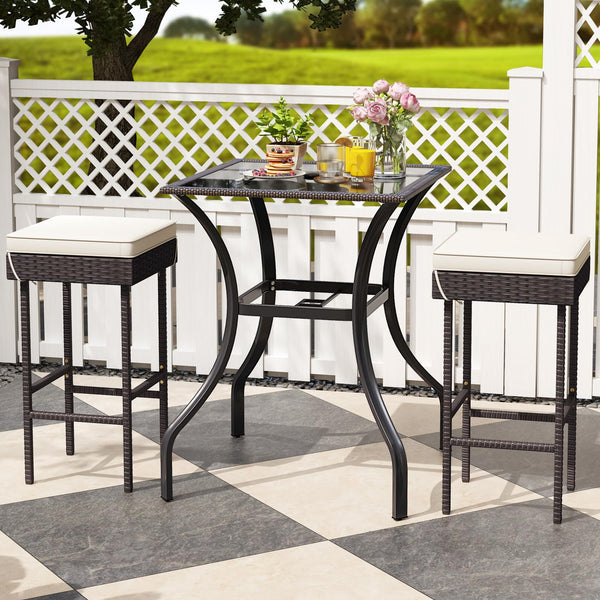 Counter Height Outdoor Bistro Table with Umbrella Hole & Tempered Glass Top