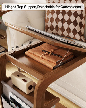 C-Shaped Rolling Side Table with Adjustable Desktop
