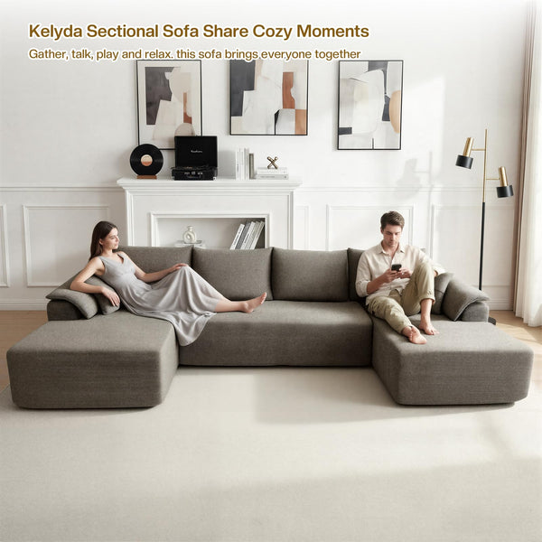 U-Shaped Sectional Sofa with 2 Chaise Lounges, Chenille Cloud Couch, No Assembly