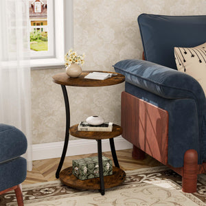 Round 3-Tier Industrial End Table with Metal Frame