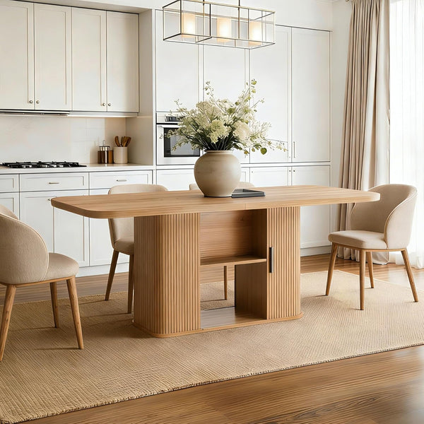 Oval Dining Table for 4–6 People with Storage Base