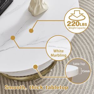 Round Coffee Table with Storage, 30" Marble White Top & Gold Frame