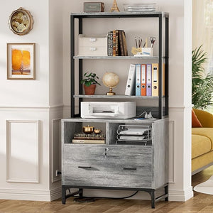 Vertical File Cabinet with Charging Station