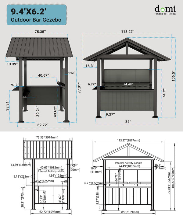 Outdoor Bar Gazebo with Hardtop Roof & Storage Shelves