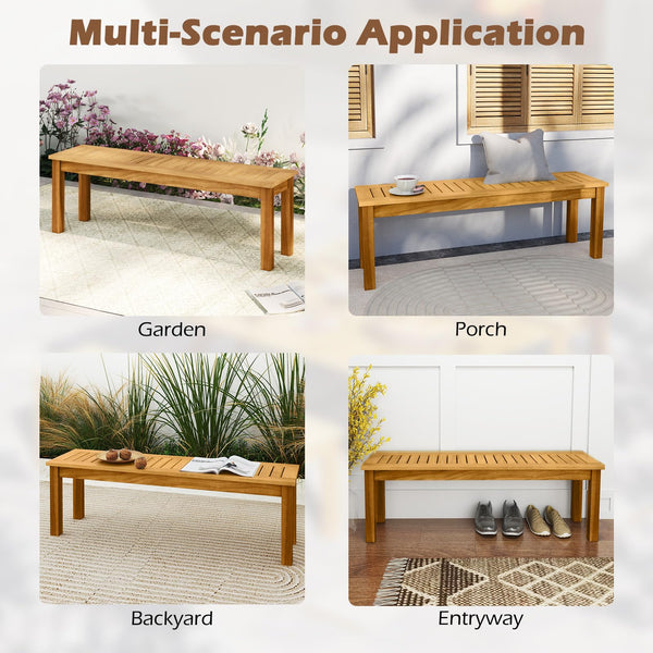 Acacia Wood Outdoor Bench Set of 2 – Slatted Seat, 794 LB Capacity