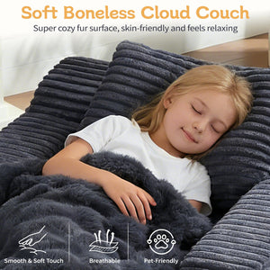 Corduroy Chaise Lounge Chair Indoor – Boneless Cloud Sofa with Wide Armrest