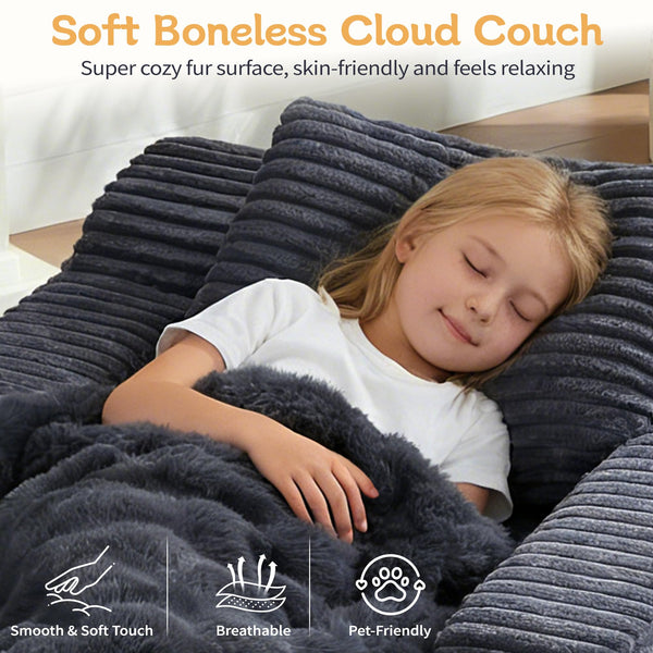 Corduroy Chaise Lounge Chair Indoor – Boneless Cloud Sofa with Wide Armrest