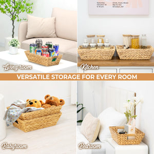 Trapezoid Wicker Storage Baskets with Handles – Water Hyacinth Organizer