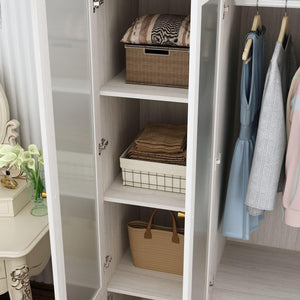 Wide Wardrobe Armoire with Frosted Glass Doors, Hanging Rods & Drawers
