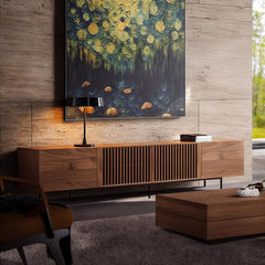 Mid-Century Modern TV Stand with 4 Doors & Cable Management