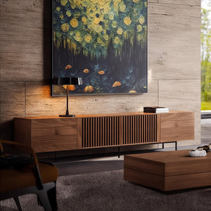 Mid-Century Modern TV Stand with 4 Doors & Cable Management