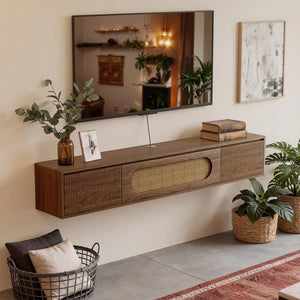 71" Floating TV Stand Wall Mounted with Drawers & Flip-Down Cabinet