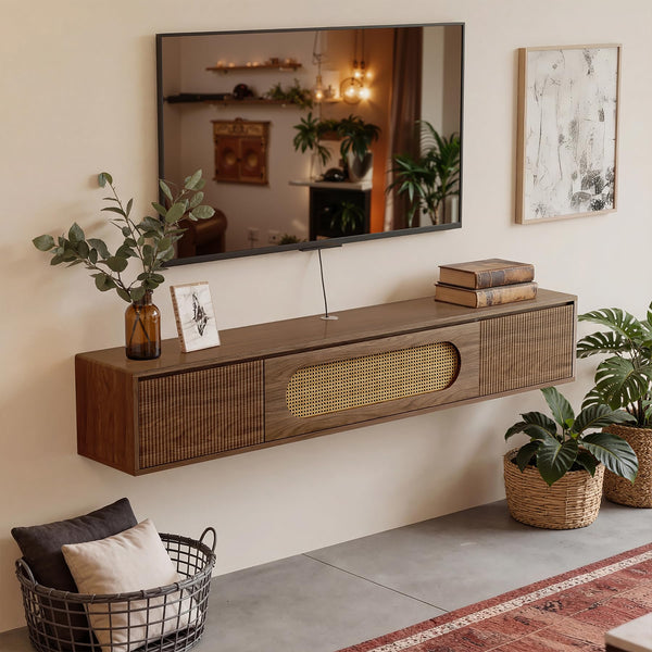 71" Floating TV Stand Wall Mounted with Drawers & Flip-Down Cabinet