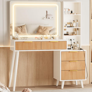 44-Inch Lighted Makeup Vanity Desk with Mirror & Power Outlet
