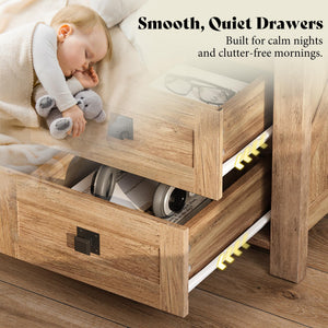 Farmhouse Nightstand Set of 2 with Drawer & Open Shelf