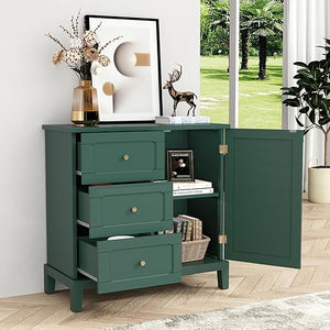 Accent Cabinet with 3 Drawers and Door – Wooden Sideboard with Shelves