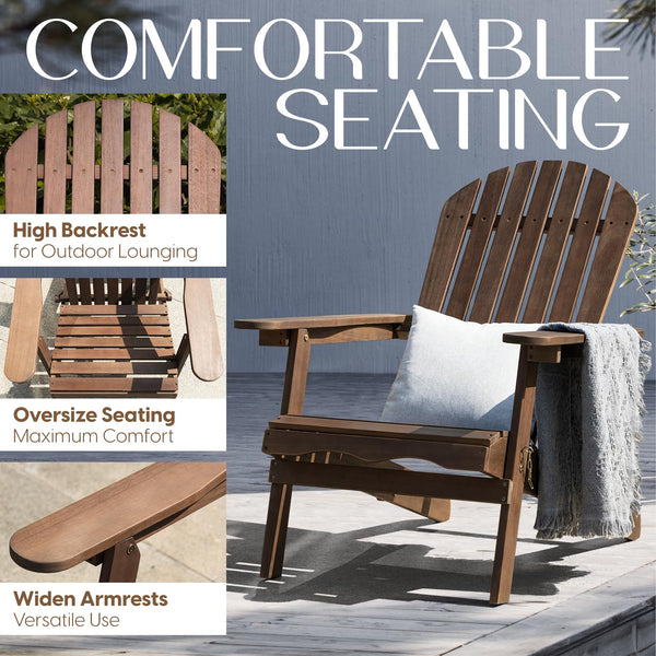 Folding Eucalyptus Adirondack Chair Set of 2