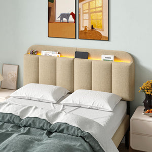 Adjustable Linen Headboard with RGB LED & Storage – Full/Queen/King