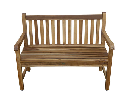 Teak Wood Outdoor Garden Bench with Armrests & Backrest